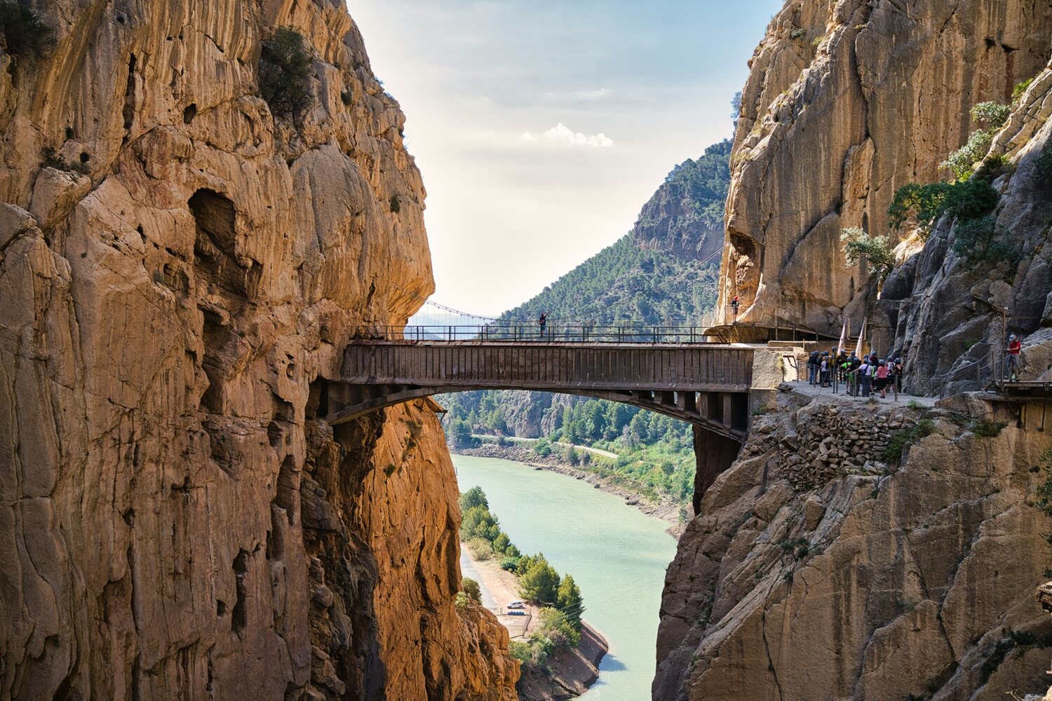 Caminito del Rey bridge and walkway between steep gorge walls